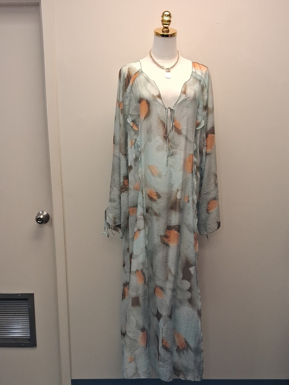 H&M Sheer Floral Kimono Duster Cover Up Blue Beige XXL NWT